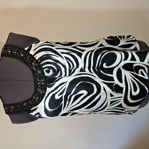 A. Byer Med. Womens Jeweled Tank Top Black & White Blouse Juniors